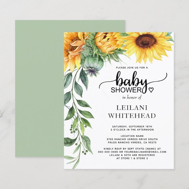 Budget Sunflower Watercolor Baby Shower (Front/Back)