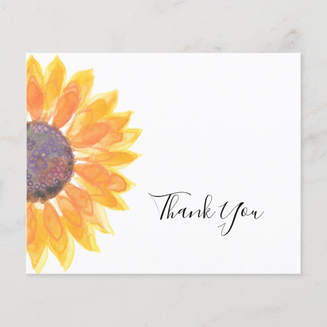 Budget Sunflower Watercolor Thank You Card (Front)