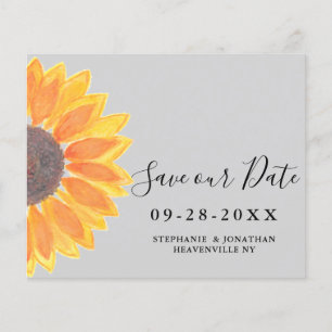 Budget Sunflower Wedding Grey Save Our Date Card