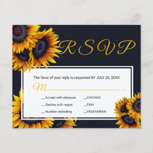 Budget sunflower wedding meal options RSVP Card