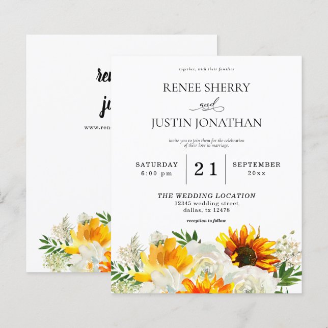 Budget Sunflower & White Rose Floral Wedding 2 (Front/Back)