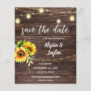 Budget Sunflower, Wood & Lights Save the Date