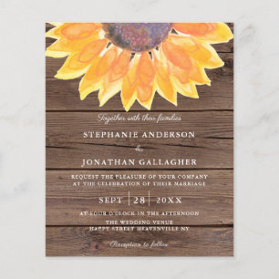 Budget Sunflower Wood QR Code Wedding Invitation