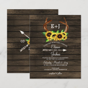  Budget Sunflowers Antlers Chic Wedding Invitation