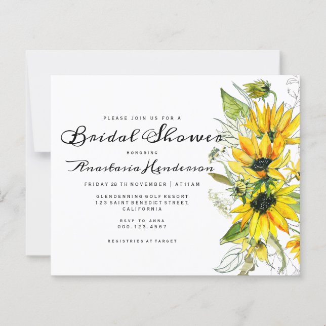 Budget/Sunflowers Bridal shower.  (Front)