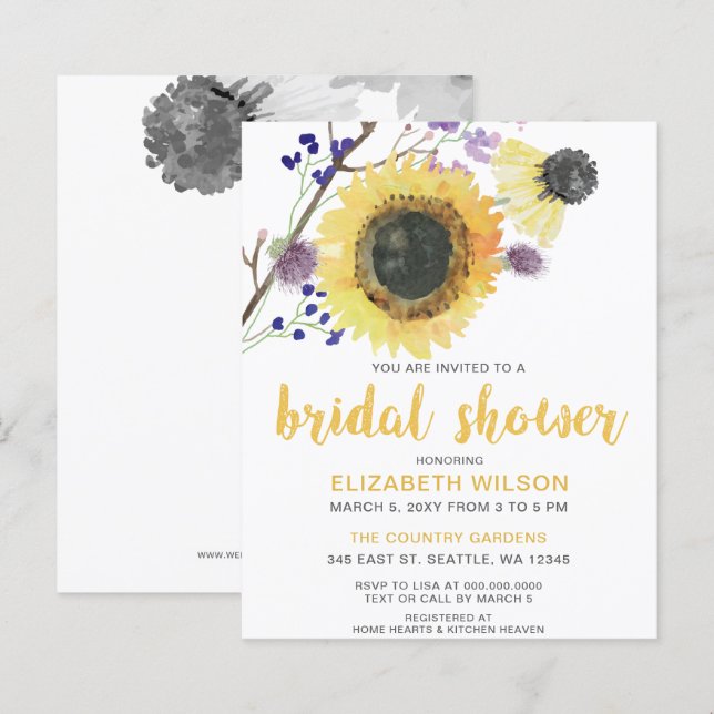 Budget Sunflowers Bridal Shower Invitation (Front/Back)