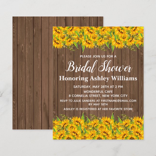 Budget Sunflowers Bridal Shower Invitations Wood (Front/Back)