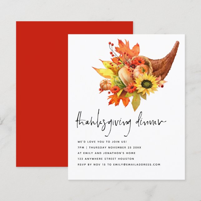 Budget Sunflowers Cornucopia Thanksgiving  Invite (Front/Back)