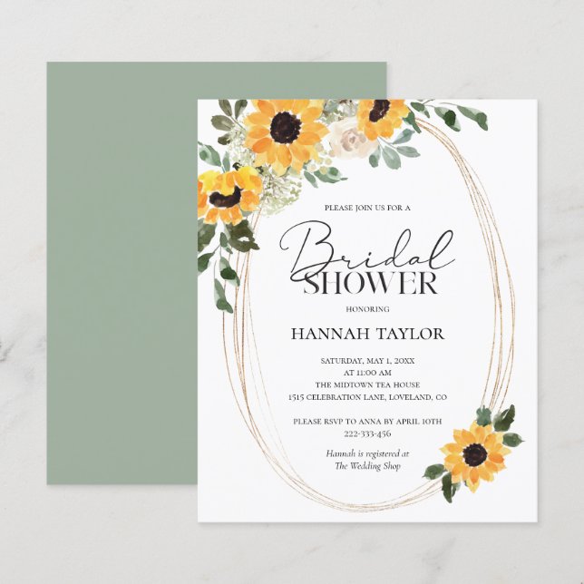 Budget Sunflowers Eucalyptus Bridal Shower Invite (Front/Back)
