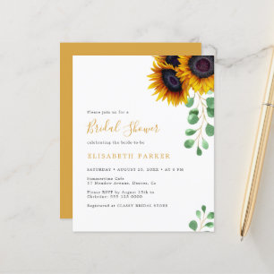 Budget sunflowers eucalyptus bridal shower invite
