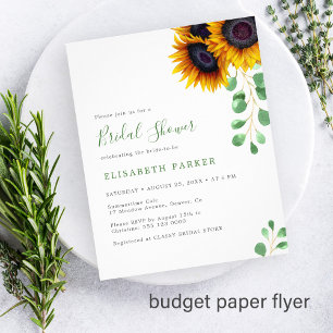 Budget sunflowers eucalyptus bridal shower invite flyer
