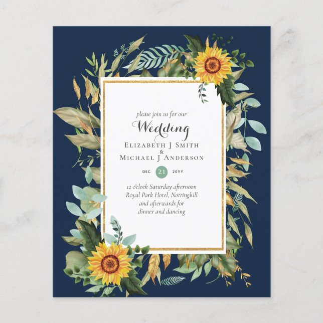 BUDGET Sunflowers Eucalyptus Greenery Wedding Flyer (Front)