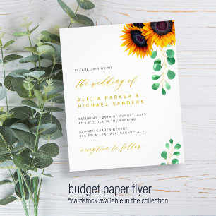 Budget sunflowers eucalyptus wedding invitation flyer