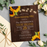 Budget sunflowers fall housewarming bbq invitation