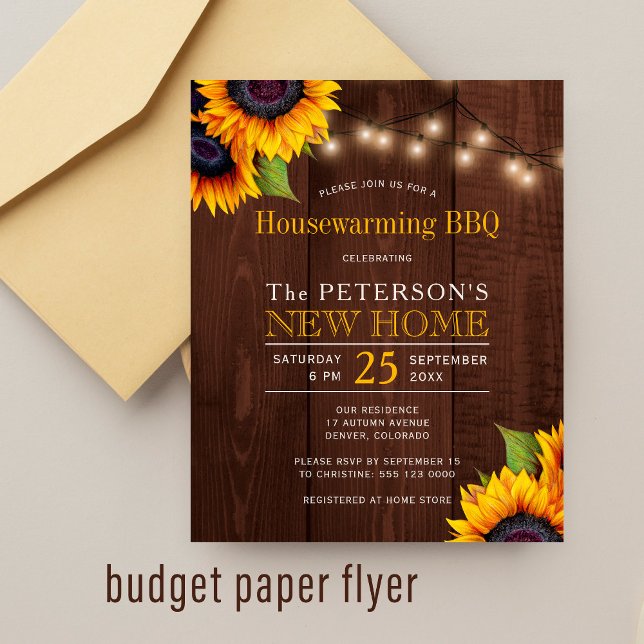 Budget sunflowers fall housewarming bbq invitation flyer (Creator Uploaded)