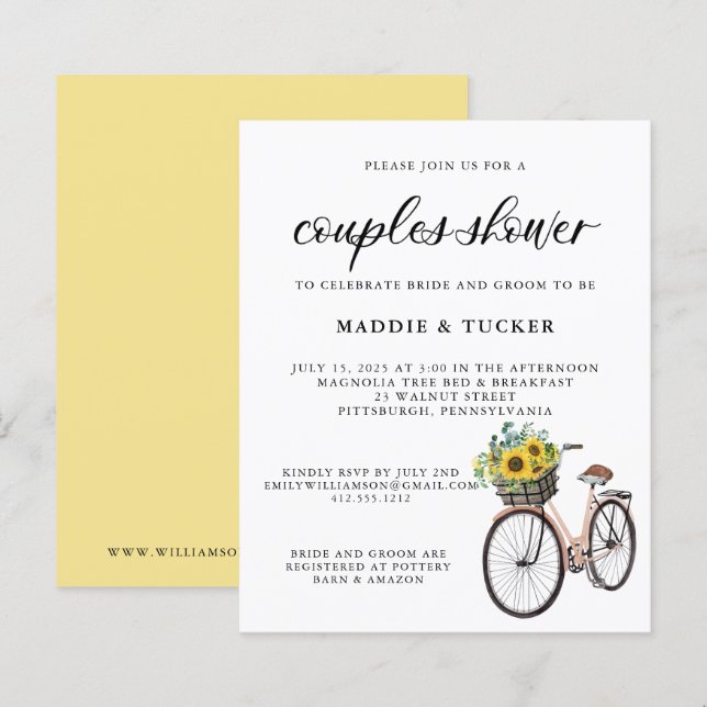 Budget Sunflowers Greenery Couples  Shower Invite (Front/Back)