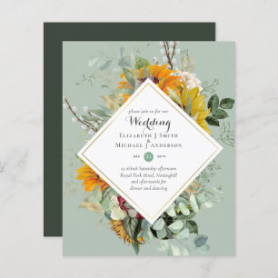 Budget Sunflowers Greenery Wedding Invites