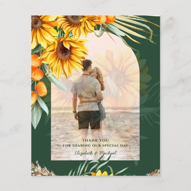 BUDGET Sunflowers Pampas Grass Green BOHo Wedding Flyer (Front)