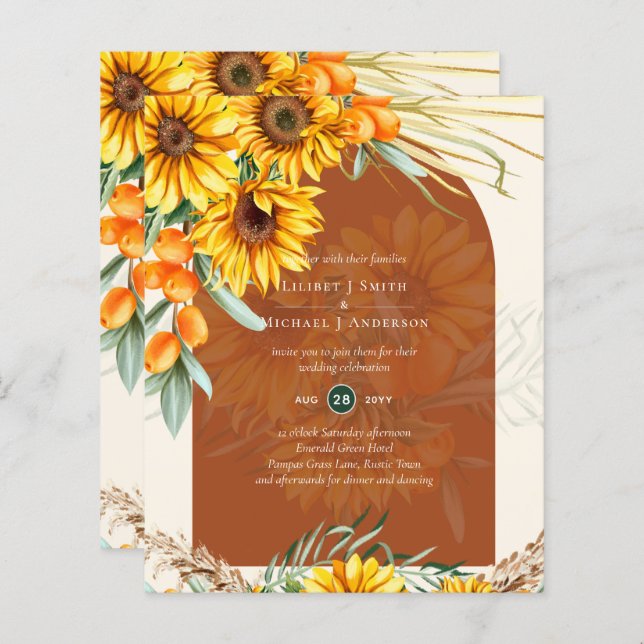 BUDGET Sunflowers Pampas Grass Terracotta Wedding (Front/Back)