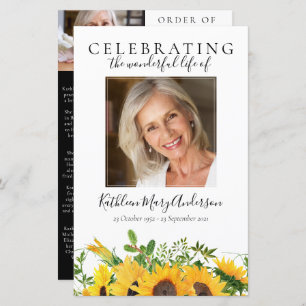BUDGET Sunflowers Photo Memorial Service Program