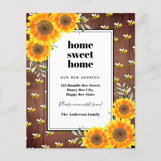 Budget sunflowers rustic bees moving announcement (Front)