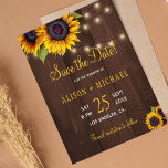 Budget sunflowers rustic wood save date wedding flyer<br><div class="desc">Rustic elegant summer or autumn fall wedding stylish BUDGET affordable save the date template flyer on maroon dark brown barn wood featuring bunches of sunflowers and strings of twinkle lights. Easy to personalise with your details. The announcement is suitable for elegant rustic country floral outdoor, garden, farmhouse or backyard weddings....</div>