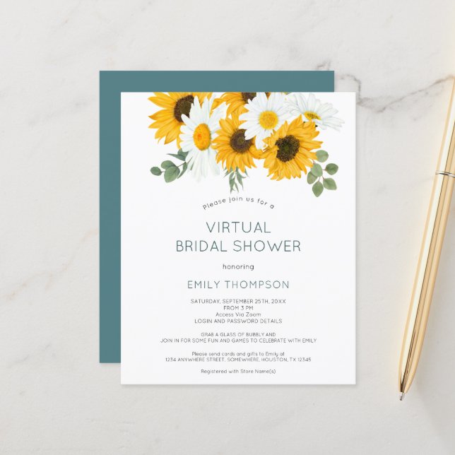 Budget Sunflowers Virtual Bridal Shower Invitation (Front/Back In Situ)