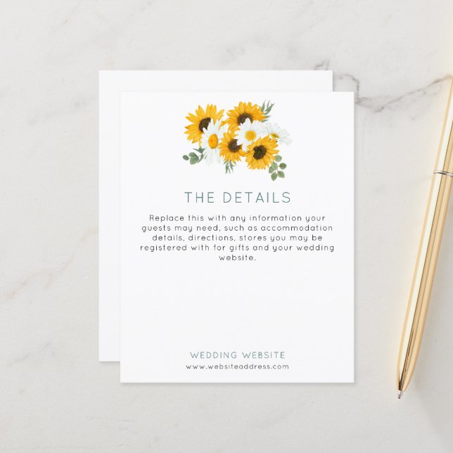 Budget Sunflowers Wedding Details Enclosure (Front/Back In Situ)