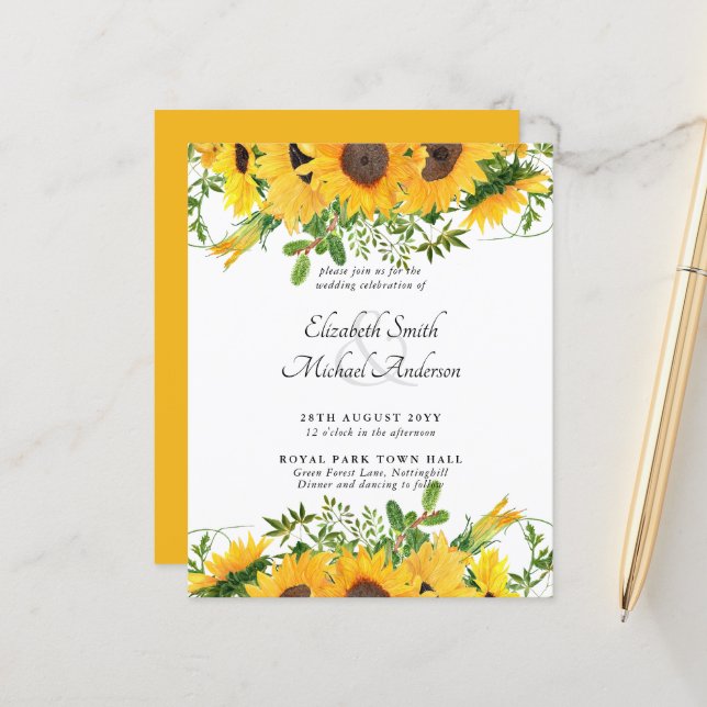 BUDGET Sunflowers Wedding Invite (Front/Back In Situ)