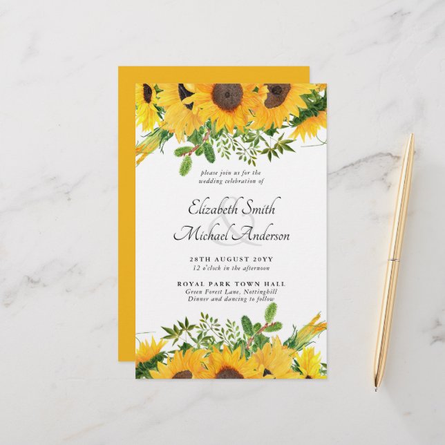 BUDGET Sunflowers Wedding Invite (Front/Back In Situ)