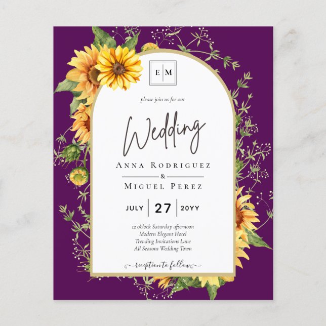 BUDGET Sunflowers Wedding Invite QR Code RSVP Matt Flyer (Front)