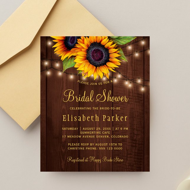 Budget sunflowers wood bridal shower invitation (Creator Uploaded)