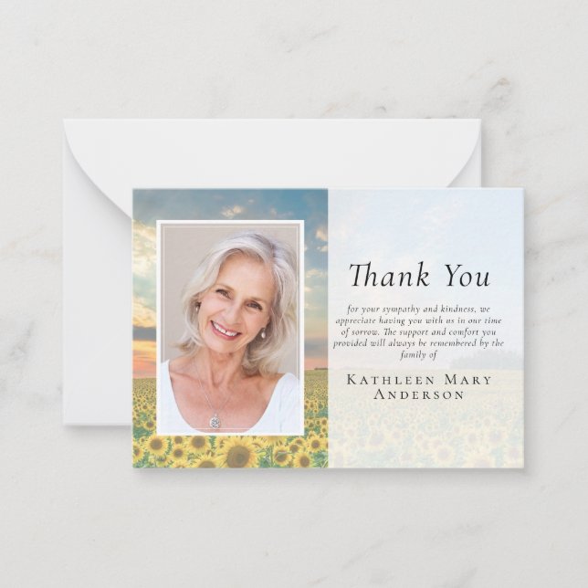 Budget Sunset Sunflower Funeral Thank You Card (Front)