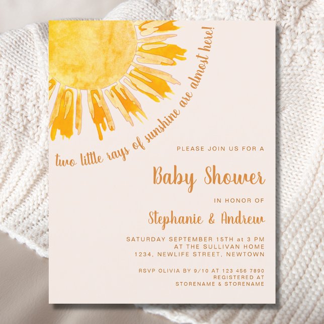 Budget Sunshine Couples Twins Baby Shower Invite (Creator Uploaded)