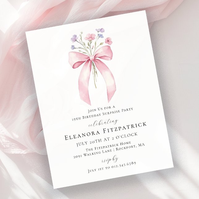 BUDGET SURPRISE 19th Birthday Pink Bow Invite (Creator Uploaded)