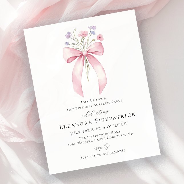 BUDGET SURPRISE 21st Birthday Pink Bow Invite (Creator Uploaded)