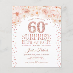 Budget Surprise 60th Birthday - Rose Gold Invite Flyer