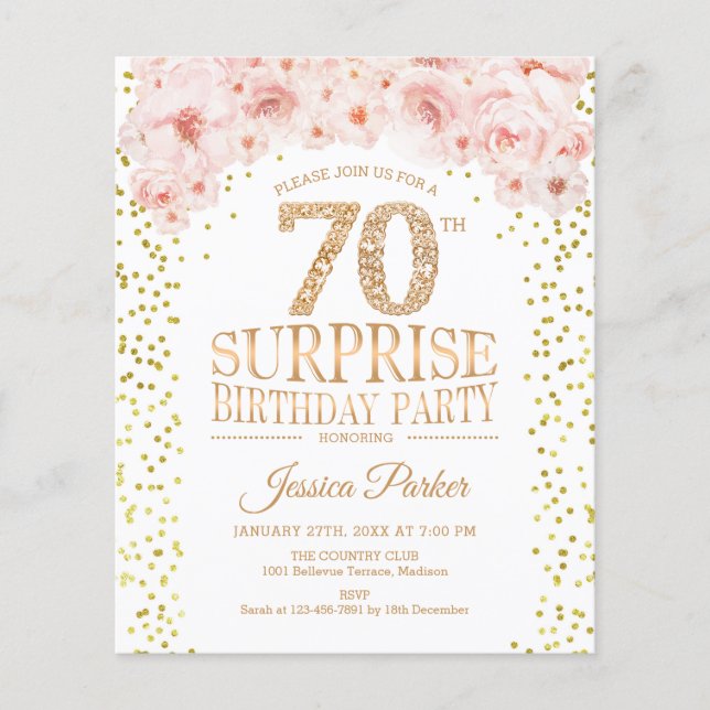 Budget Surprise 70th Birthday Party Invite Flyer (Front)