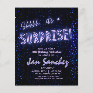 Budget surprise birthday invitation blue and black flyer