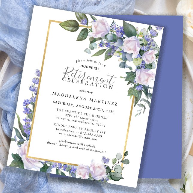 Budget Surprise Blue White Retirement Invitation (Creator Uploaded)