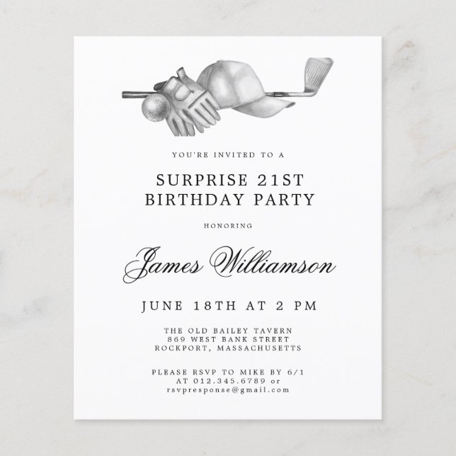 BUDGET Surprise Golf 21st Birthday Invitation (Front)