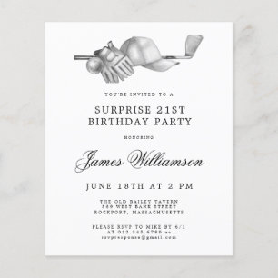 BUDGET Surprise Golf 21st Birthday Invitation
