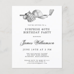 BUDGET Surprise Golf 40th Birthday Invitation