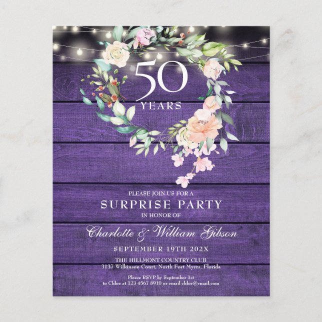 Budget Surprise Party 50th Anniversary Rustic (Front)