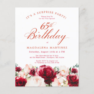 BUDGET SURPRISE PARTY 65th Birthday Pink Red Rose