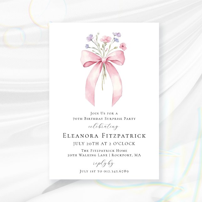 BUDGET SURPRISE PARTY 70th Birthday Bow Invite (Creator Uploaded)
