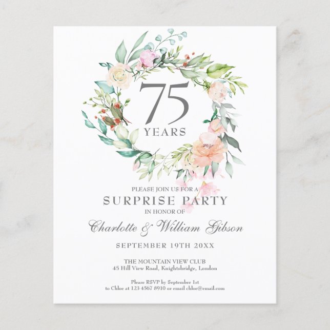 Budget Surprise Party 75th Anniversary Invitation (Front)