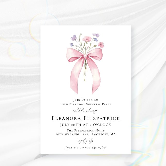 BUDGET SURPRISE PARTY 80th Birthday Bow Invite (Creator Uploaded)