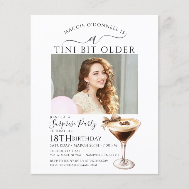 BUDGET SURPRISE PARTY Tini Bit Older Martini 18th (Front)