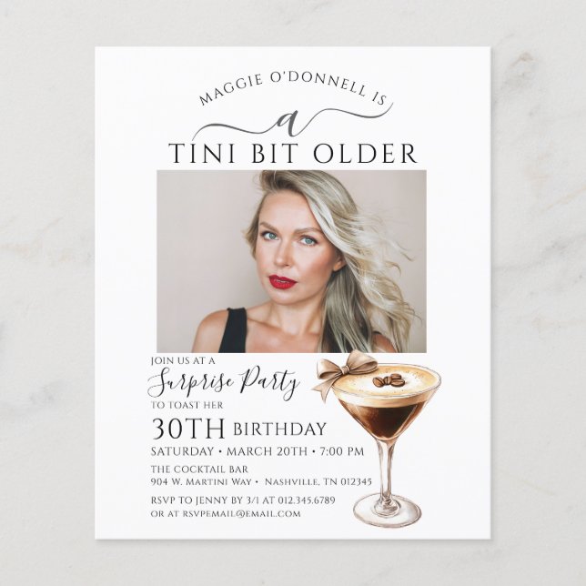 BUDGET SURPRISE PARTY Tini Bit Older Martini 30th (Front)